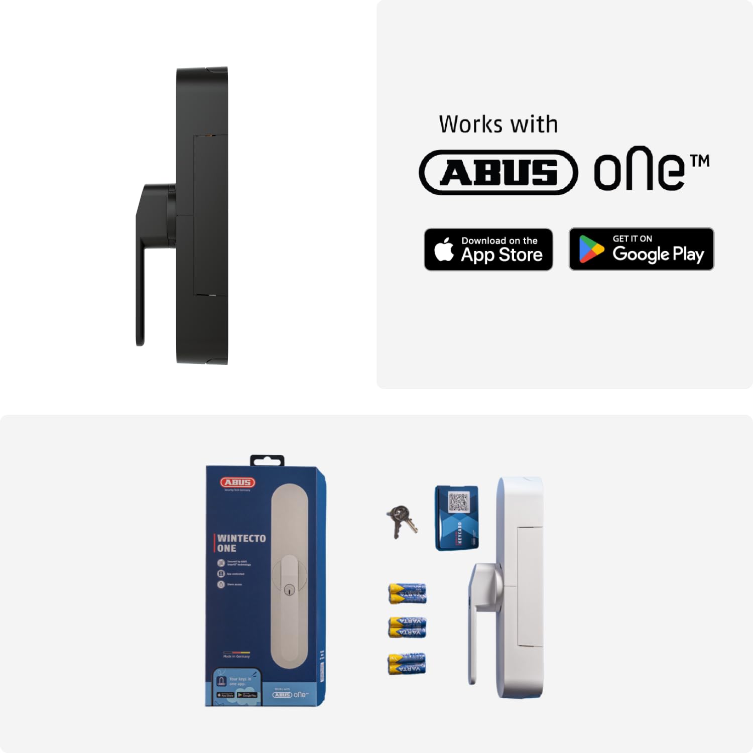 ABUS Wintecto One – Azionamento Smart per Finestre e Porte-Finestre con Funzione Allarme – Montaggio Senza Forare – Apertura Elettronica – Nero