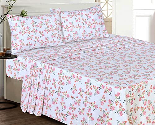 RUVANTI 100% Cotton Sheets Queen Size Set, 4 Pieces, Soft & Breathable Percale Weave Bedding, Deep Pocket 16", Hotel Standard, Crisp Cool Feeling, Durable, Perfect Floral Bed Sheet, Bloomex