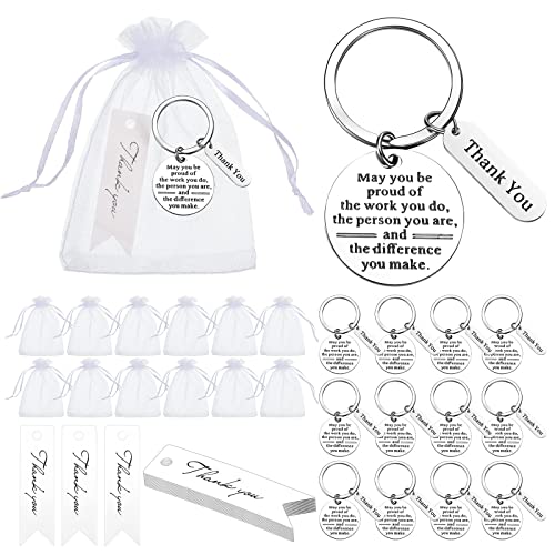 Yinkin 36 Pcs Employee Appreciation Gifts Bulk for Coworkers Keychains Organza Bags with Cards for Staff Graduation Favors(Silver)