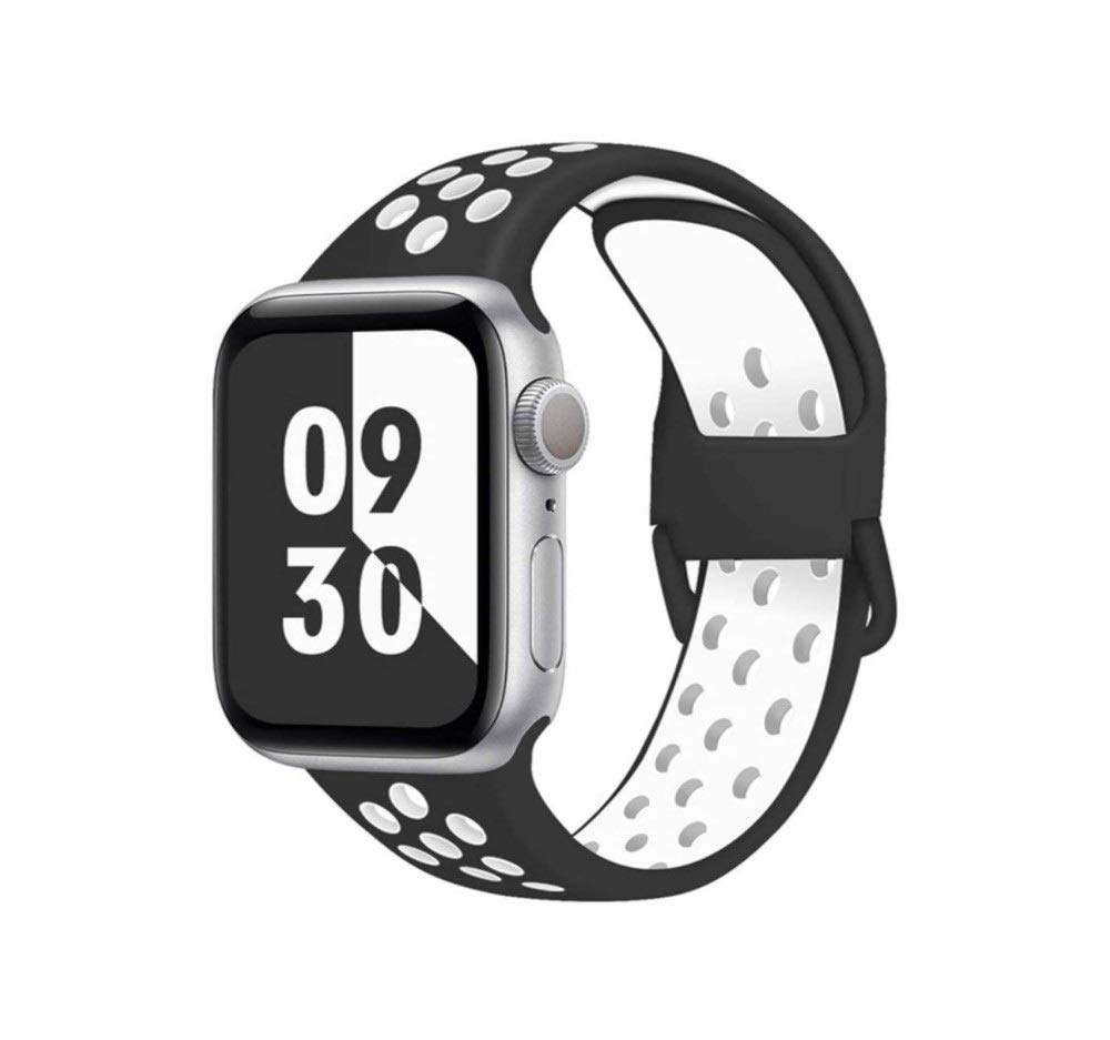 D'VOGUESoft Silicone Replacement Sport Wrist Band for Apple Watch, iWatch Series 6/SE/5/4/3/2/1, Sport Edition (Black, White, 42/44 M/L)