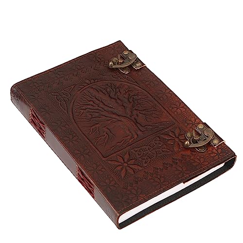 Journal en cuir fait à la main Arbre de Vie reliure d'art et fermoirs en laiton