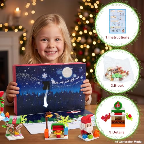 Advent Calendar 2026 Building Block Set Santa’s Workshop 24 Days of Surprise Figures Christmas Countdown Toy Gift for Kids Holiday Decorations - image 2