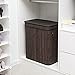 SONGMICS Divided Bamboo Laundry Basket Double Hamper with Lid Handles and Removable Liner Two-section Dirty Clothes Storage Sorter Rectangular Dark Brown ULCB64B