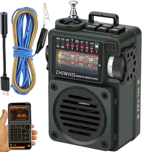 ZHIWHIS Bluetoothスピーカー BCLラジオ MP3プレーヤー AM/FM/短波/ワイドFM対応 APPコントロール/イヤホン対応/重低音/MicroSDカード対応/タイマー/充電式/10時間連続再生 小型 軽量 コンパクト アウトドア 新登場ZWS-700