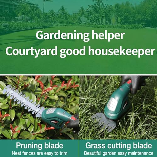 POSENPRO Akku-Grasschere 7,2V, Grasschere und Strauchschere Elektrisch mit 2 Messern 1.500mAh Akku und 180° drehbarer Griff, 2 in 1 Heckenschere Grasschneider, Schnittbreite 10cm, Schnittlänge 20cm