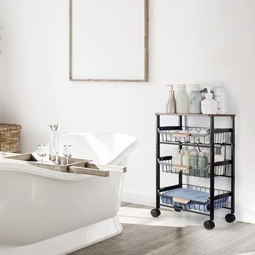 Miniatura 3 de Carrito de almacenamiento de cocina con ruedas, carrito de cocina con almacenamiento y ruedas, carrito de metal rodante de malla, carrito de 4