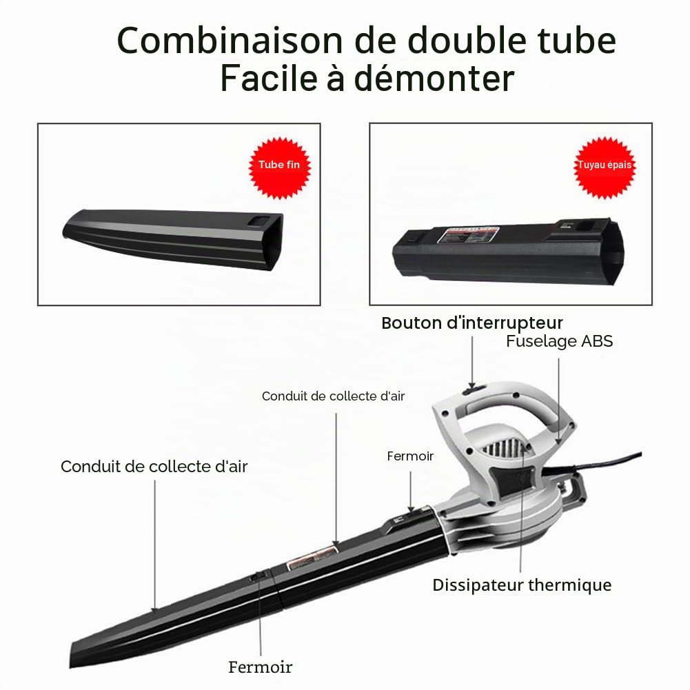 Souffleur électrique, Souffleur De Feuilles Filaire Léger Haute Puissance 2000 W, Aspirateur Domestique Puissant Industriel avec Tube Amovible, Résistance Aux Hautes Températures pour Ordinateurs