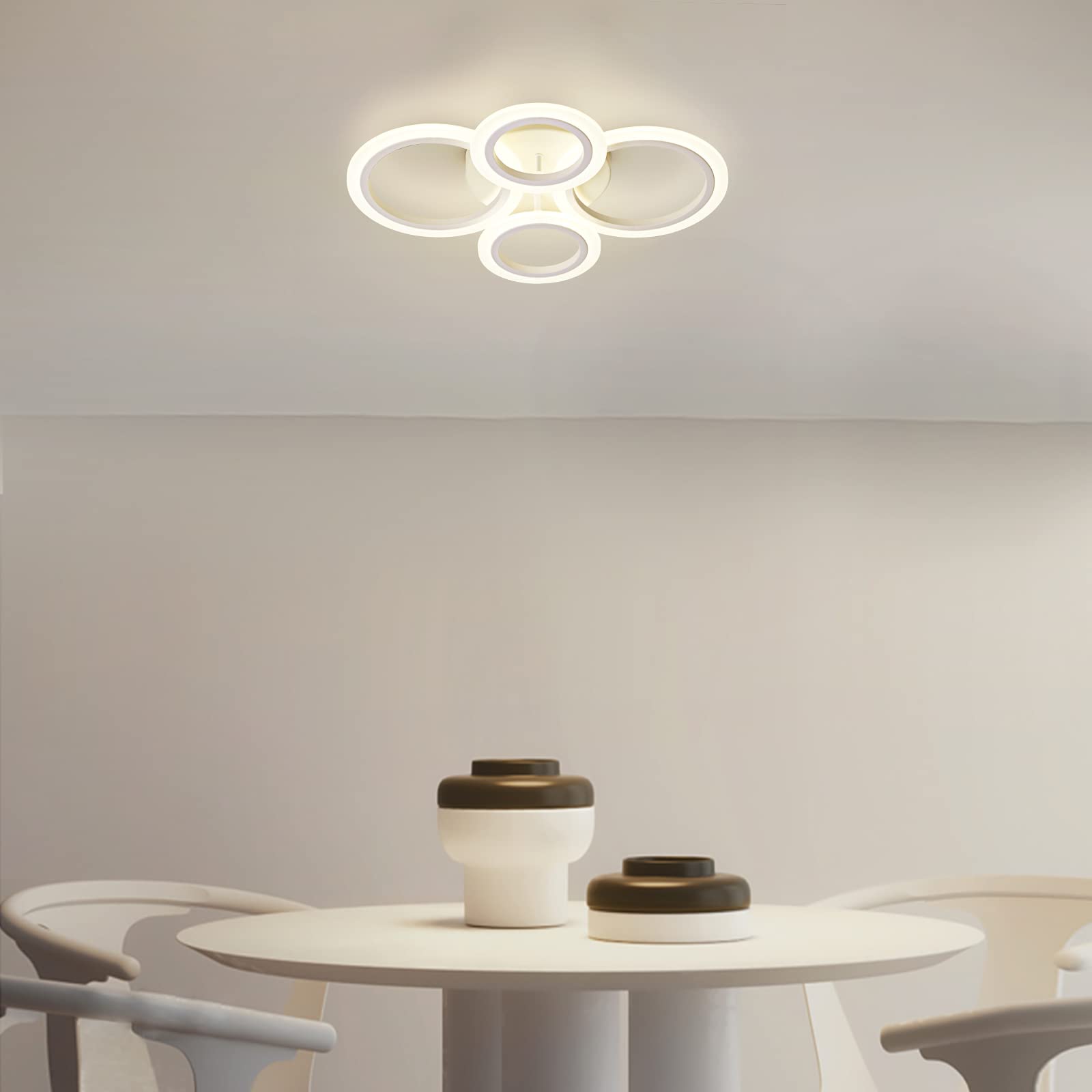 Vikaey Modern LED Flush Mount Ceiling Light, 4 Rings LED White Close to Ceiling Light, Lighting Fixture Ceiling Lamp for Kitchen, Living Room, Bedroom, Laundry Room, 4000K Not dimmable