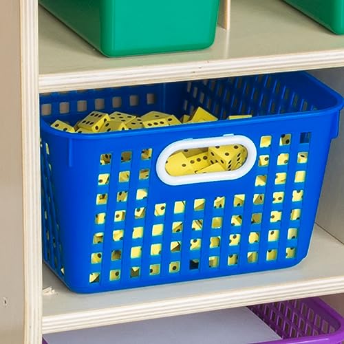Image of Really Good Stuff Large Plastic Storage Baskets with Handles | 13.75 inch x 9.75 inch x 5 inch, Rainbow Group Colors, Book & Supply Organization for Classrooms & Home