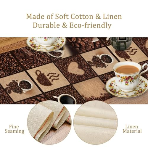 Image of Coffee Print Table Runner - Non-Slip Rectangle Modern Art Abstract Heart Print for Dining Room, Kitchen, Living Room - 13x120 Inch