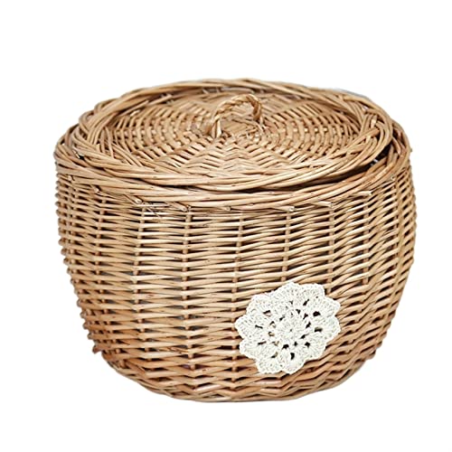 Egg Basket Storage Basket Egg Rattan Basket with Lid Kitchen Sundries Storage Box Handmade Decorations Food Storage (Primary)