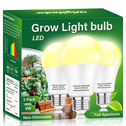 3 PACK Grow Light Bulb Indoor Grow Light,A19 Full Spectrum Plant Light bulb,E26 110V 9W Grow Bulb Replace up to 100W, Plant Light Bulb for Indoor Plants, Flowers, Greenhouse, Indore Garden, Hydroponic 3 PACK Grow Light Bulb Indoor Grow Light,A19 Full Spectrum Plant Light bulb,E26 110V 9W Grow Bulb Replace up to 100W, Plant Light Bulb for Indoor Plants, Flowers, Greenhouse, Indore Garden, Hydroponic