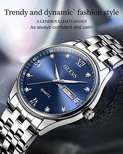 OLEVS Men Watches Stainless Steel Roman Numerals Waterproof Analog Quartz Luminous Calendar Business Luxury Dress Classic Gent Wrist Watch