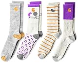 Carhartt Girls' Big 4 Pack Cold Defender Scene Crew, Natural Assorted, Shoe Size: 3-9