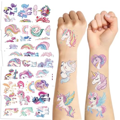 KEWUF Tatuaggi Temporanei Bambini, 10 Fogli Tatuaggi Temporanei Bambine Unicorno