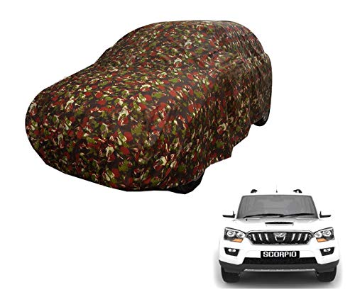 Image of Auto Hub Car Cover Compatible with Mahindra Scorpio (Model : 2015-Till Date) with Weather Proof, Triple Stitched, Scorpio Car Cover Jungle Look