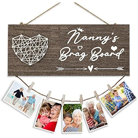 Nanny Brag Board Grandma Gifts Picture Frame Grandma Birthday Gifts From Granddaughter Grandson Hanging Photo Frame Gifts For Grandma Nana Mother's Day Gifts (Deep Colour) Cover
