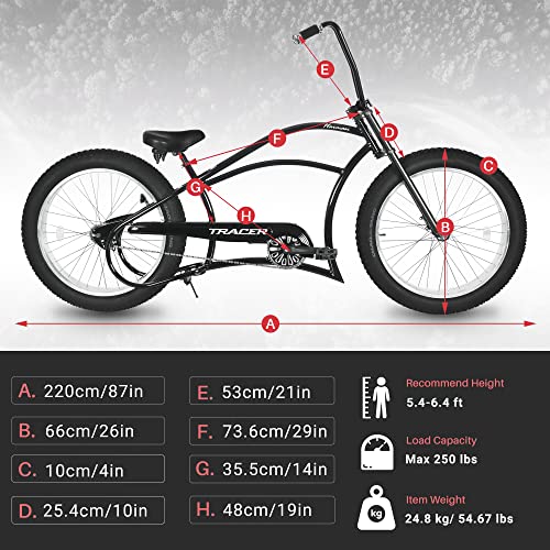Bicicleta Cruiser Tracer Harman, estilo chopper, neumáticos fat de 26" x 4", frenos de disco delantero y trasero, manillar elevado, 1 velocidad miniatura 6