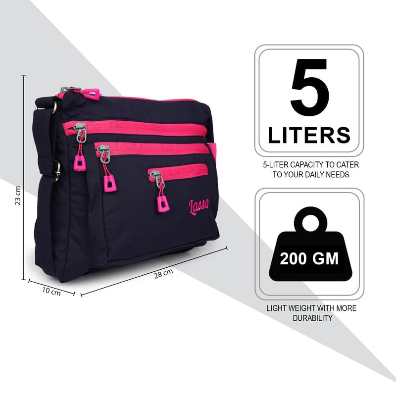 Image of Lasso Stylish Multi-Pocket Crossbody Waterproof Sling Bag For Women with Adjustable Strap | Stylish Ladies one side bag and purse for women & girls | 5 L Capacity & 5 Multiple Pockets with Zip