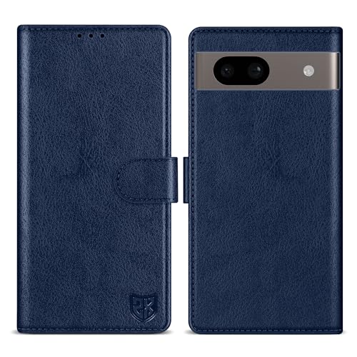 Étui cuir Google Pixel 8A bleu anti-rayures avec clapet RFID