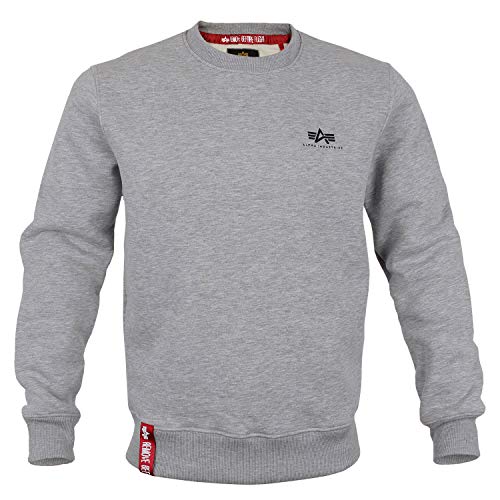 Alpha Ind.. - Sudadera - Liso - Redondo - Manga Larga - para Hombre Grey Heather - Small Logo XL