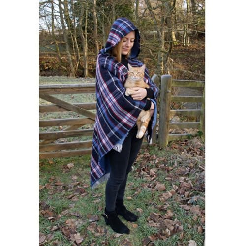 Image of Glen Appin Tartan Design Hooded Poncho Soft Feel Warm Double Sided Traditional (One Size, Blue)
