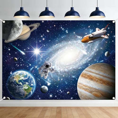 Fondo para fiestas tema espacio 7x5 pies azul miniatura 1