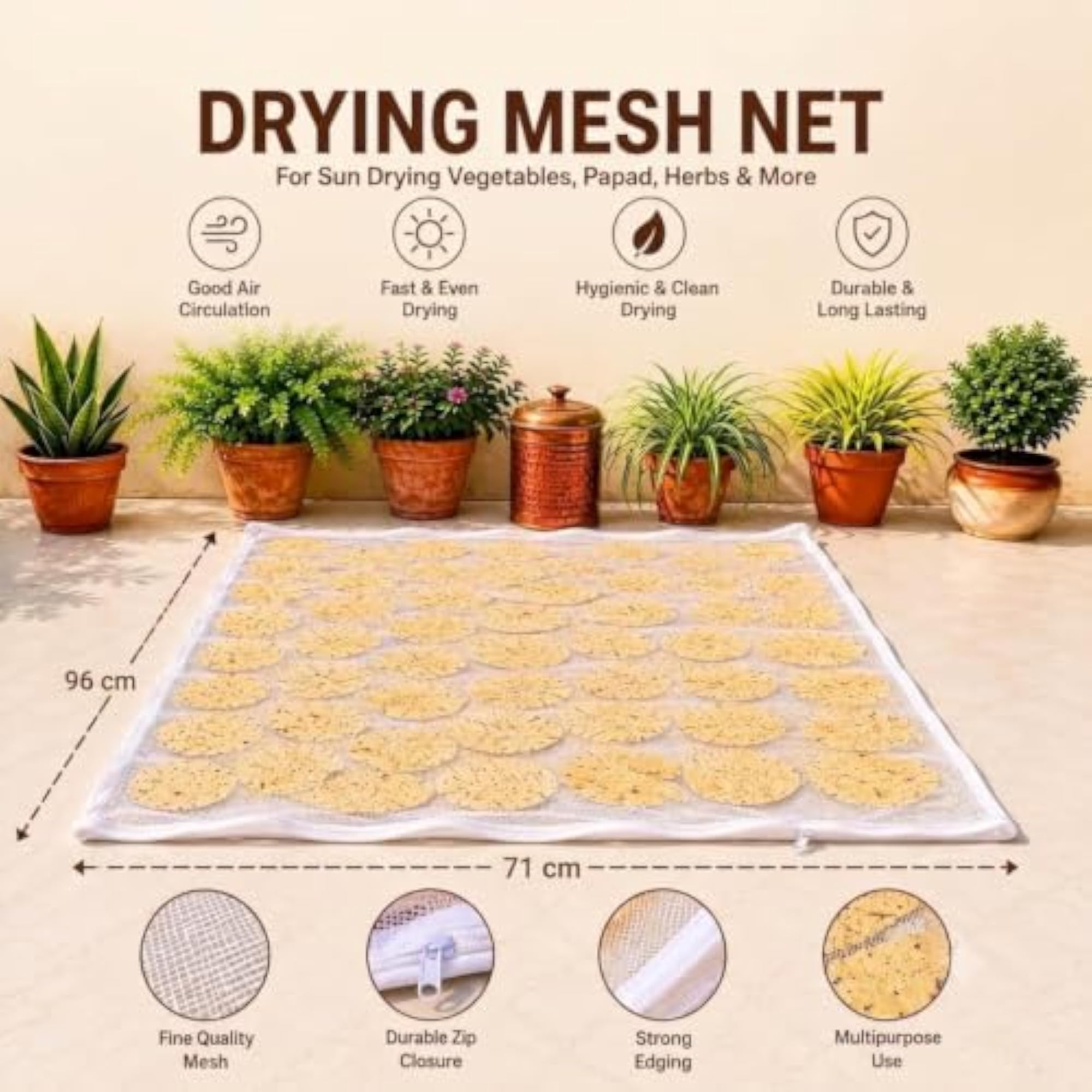 Multi Purpose Cotton Sun Drying Cloth with Net