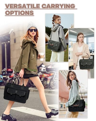Image of coowoz Canvas Tote Bag for Women Work Tote Bags with Zipper Nurse Crossbody Bags Handbags Shoulder College Teacher Laptop Bag