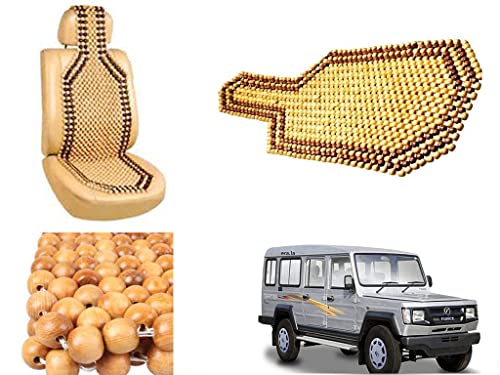 Image of Car Bead Seat Wooden Beads Cushion Cover Pad for Toyota Land Cruiser, Acupressure Sitting Seat Cover | Cream Color - Pack of 1