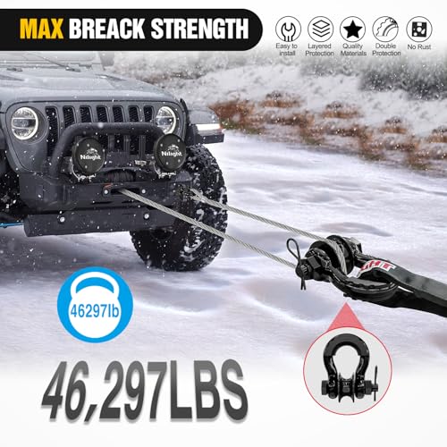 Image of Nilight 3 /4 inch D-Ring Shackle w /Snatch Block (2 Pack) 9,500 lb Working Load, 2-in-1 Heavy‑Duty Towing Pulley w /Isolator for Off‑Road Recovery, Winch Cable & Rope, Truck Jeep ATV UTV Tractor, Black