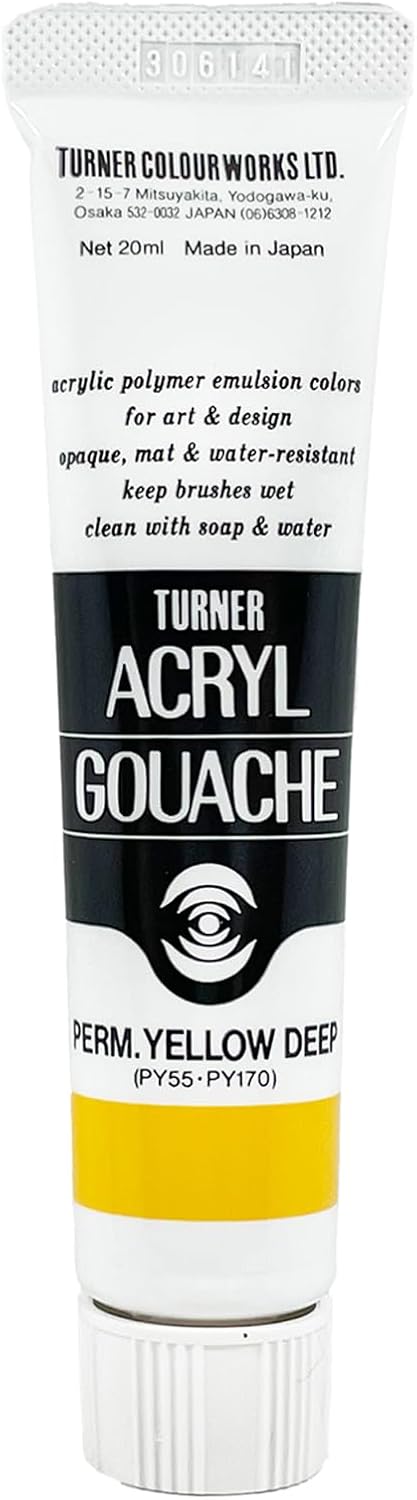 Turner Colour Works Acryl Gouache Artist Acrylic Paint - Single 20 ml Tube - Permanent Yellow Deep