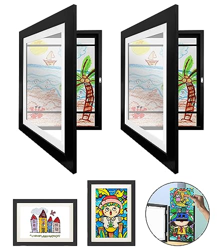 2Pcs Marco para Dibujos Niños A4, Apertura Frontal para Exhibición de Obras Arte, Capacidad para 150 Pinturas, Proyectos Artísticos Infantiles, Colegios, Negro