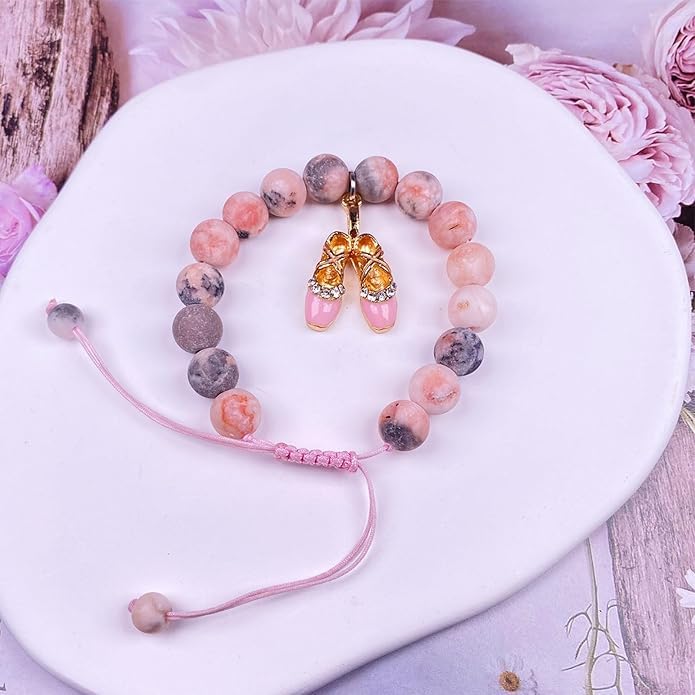 Image of Dance Recital Gifts for Girl - Natural Stone Dance Bracelet Ballerina Jewelry, Dancing School Competition Gifts for Dance Lover Ballet Teacher Friends Mate