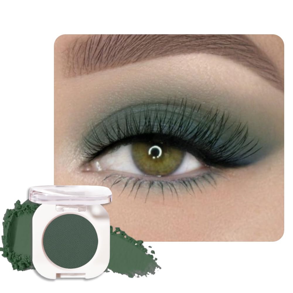 WanTuoluo Forest Green Matte Eyeshadow Palette for Women, Single Monochrome Eye Shadow Makeup, Shiny Pressed Powder, Blendable Natural sombras para