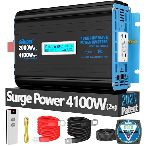 GIANDEL 2000 Watt Pure Sine Wave Power Inverter 12V DC to 12...