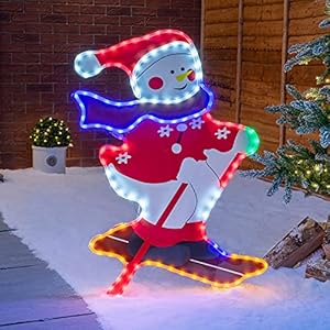 CHRISTOW Skiing Snowman Christmas Light Outdoor Decoration, Energy Efficient LED Rope Light, Freestanding Multi Coloured…