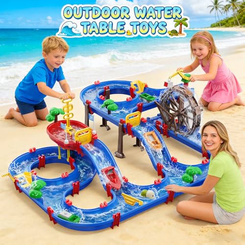 VATOS 2-Tier Watermill Summer Water Table, 124 PCS DIY Water Table with Water Pump Toys for Toddlers 3-5 4-7 Years Old, Fun Water Playset Outdoor Water Toys for Backyard, Beach, Balcony, Garden - Thumbnail 6