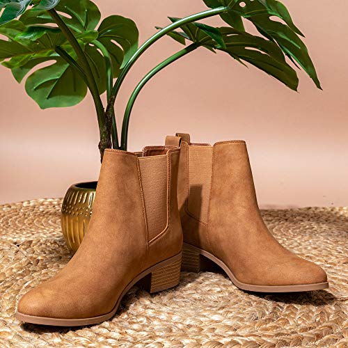 Qupid Women's Repeat Chelsea Ankle Low Heel Boots, Camel Distress Nubuck, 93