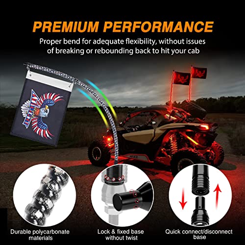 Image of Nilight 2PCS 4FT RGB LED Whip Light and 4 PCS Rock Lights Combo, Remote & App Control w /DIY Chasing Patterns Stop Turn Reverse Safety Antenna Lighted Whips for ATV UTV