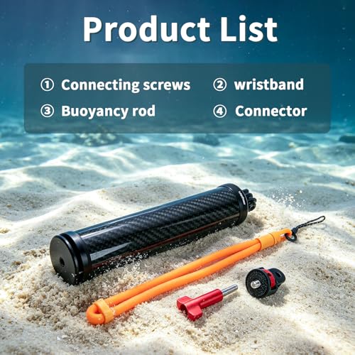 Image of Carbon Fiber Handheld Buoyancy Rod, 80m /262ft Underwater Hand Grip with 3-Slot Mount for Action Cameras