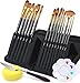 Produktbild Vicloon Malen Pinsel Set, 19 Stück Acrylfarben mal Pinselset mit Tragetasche, Palettenmesser, Schwämmen und Mischpalette, Künstlerpinsel Set für Öl, Aquarell, Körperfarbe, Gouache Malerei - Golden