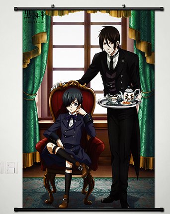 Black Butler Wall Scroll Poster Fabric Painting for Anime Ciel Phantomhive & Sebastian Michaelis 091 L