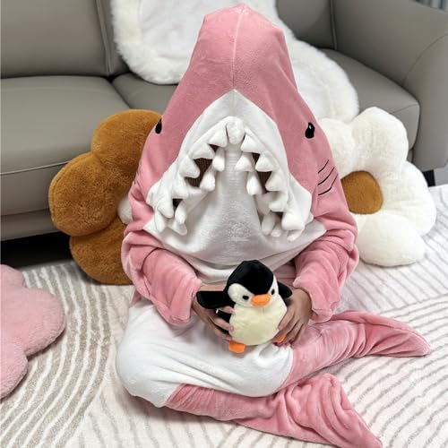 Image of Pink Shark Blanket Shark Sleeping Bag Shark Onesie Cosplay Shark Costume Shark Gifts(Pink Shark,S Fit for Height 4'5 inch-4'9 inch)