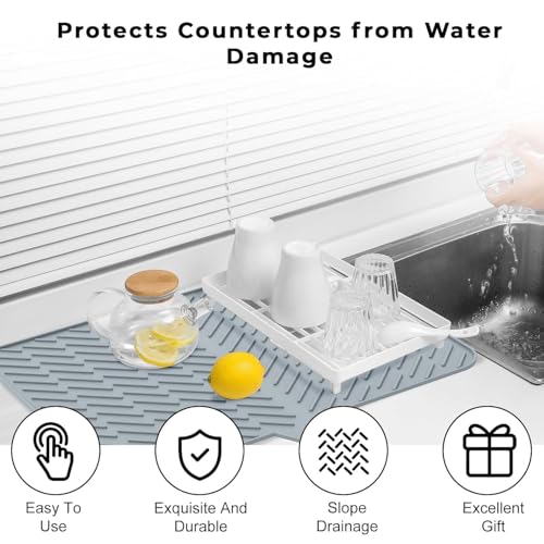 Image of Silicone Dish Drying Mat for Kitchen, Waterproof Heat Resistant Non-Slip Silicone Mat for Sink & Counter, Utensil Dish Drying Mat (Gray, 50 X 40)