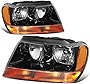 Auto Dynasty Pair of Black Housing Amber Reflector Left+Right Headlights Lamps Compatible with Jeep Grand Cherokee WJ 99-04