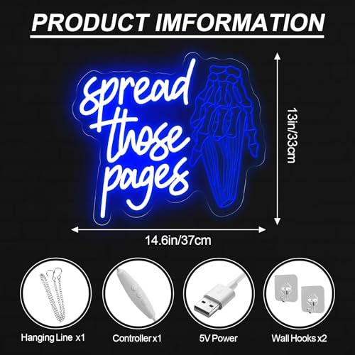 Image of Spread Those Pages Neon Sign Funny Book Lovers Gift | Smutty Wall Art Decoration Handmade LED Light Bookish Neon Decor Book Room Decoration 14.6 inchx13 inch