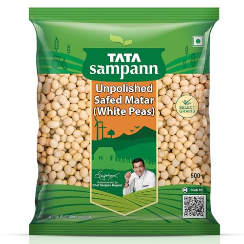 Image of Tata Sampann Unpolished Safed Matar (White Peas), 500g, Select Grains, Dried Peas, White Ragda Chana, Vatana, Sukhe Matar, Chef Recommended