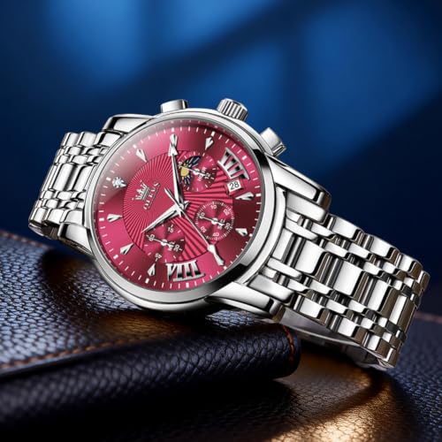 Image of OLEVS Watch for Men Classic Business Dress Analog Quartz Stainless Steel Waterproof Luminous Date Diamond Men Silver Watch