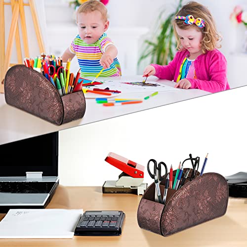Image of SITHON Remote Control Holder with 5 Compartments - PU Leather Remote Caddy Desktop Organizer Store TV, DVD, Blu-Ray, Media Player, Heater Controllers, Antique